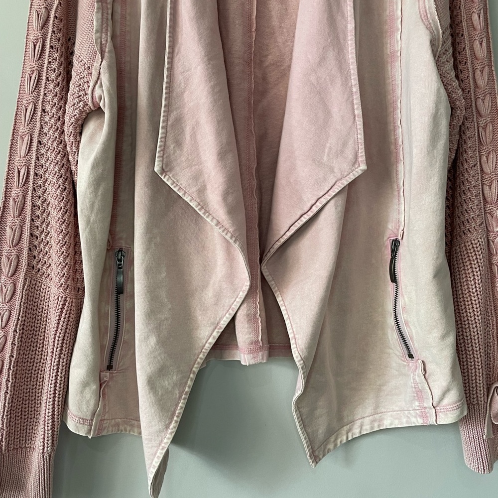 NorthStyle dusty pink stone wash open front knit sleeves moto style jacket XL - Picture 3 of 9